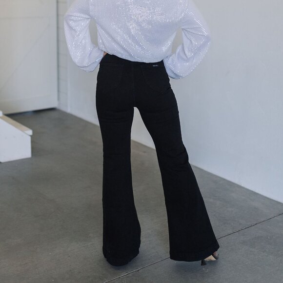 Rolla’s Eastcoast Flare Jeans | Galactic Black | High Rise Flare - Picture 5 of 8